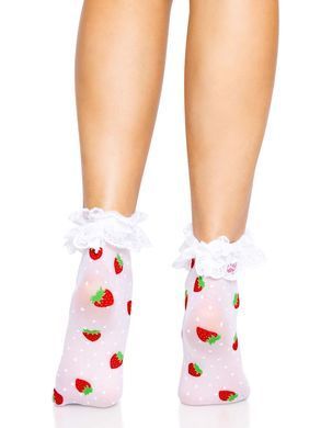 Шкарпетки жіночі з мереживом та полуничками Leg Avenue Strawberry ruffle top anklets зображення