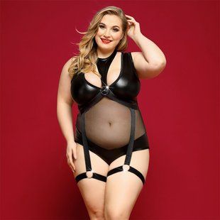 Елегантне боді з екошкіри + портупея з гартерами JSY &laquo;Спокуслива Морган&raquo; Plus Size, Black зображення