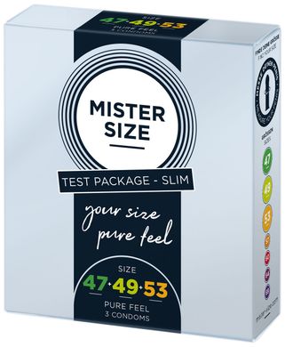 Набір тонких презервативів Mister Size pure feel, розміри 47-49-53 (3 шт) зображення