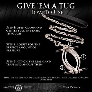 Затискач для статевих губ з повідцем Master Series Pussy Tugger Adjustable Vagina Clamp with Chain зображення