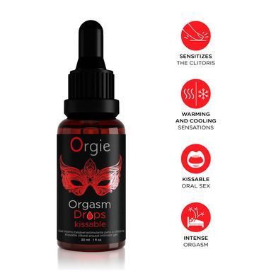 Возбудительные капли для клитора съедобные Orgie Orgasm Drops Kissable (30 мл) тепло-холод, вкус яблока и гвоздики картинка