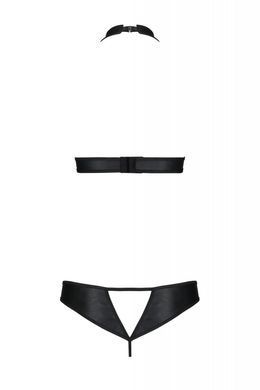 Комплект: відкритий топ та трусики з еко-шкіри із люверсами Passion Malwia Set with Open Bra black, розмір 6XL/7XL зображення
