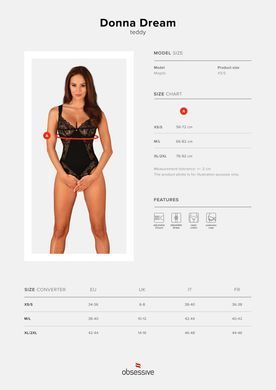 Мереживне боді з відкритим доступом Obsessive Donna Dream crotchless teddy Black, розмір XS/S зображення