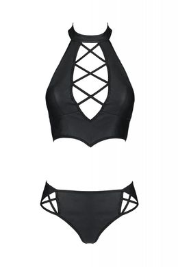 Комплект из эко-кожи: бра + трусики Passion Nancy Bikini black, размер 4XL/5XL картинка