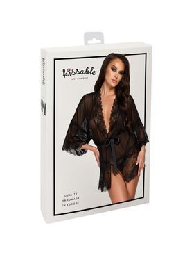 Коротенький пеньюар с кружевом Kissable Midnight Kiss Negligee, размер S/M картинка