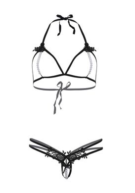 Відвертий комплект з перлинами Leg Avenue Open cup bra and pearl panty OS Black зображення