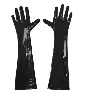 Глянцевые виниловые перчатки Art of Sex Lora чорні, размер S картинка