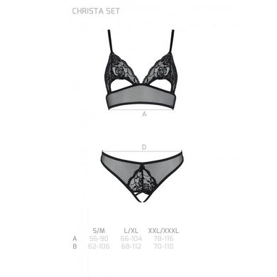 Комплект: ажурний браллет та відкриті трусики Passion Christa Set with Open Bra black, розмір S/M зображення