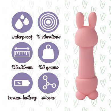 Міні-вібратор з двома насадками FeelzToys Mister Bunny Pink (працює від батарейки) зображення