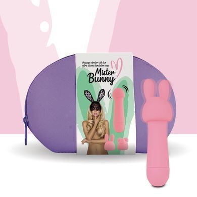 Міні-вібратор з двома насадками FeelzToys Mister Bunny Pink (працює від батарейки) зображення