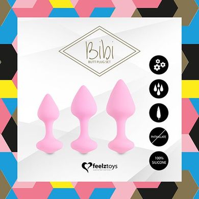 Набір силіконових анальних пробок FeelzToys Bibi Butt Plug Set 3 pcs Pink (діаметр 3 - 3,5 - 4 см) зображення