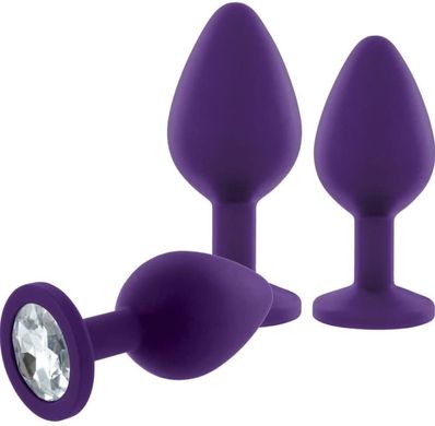 Набір анальних пробок з кристалом Rianne S: Booty Plug Set Purple (діаметр 2,7 см, 3,5 см, 4,1 см) зображення