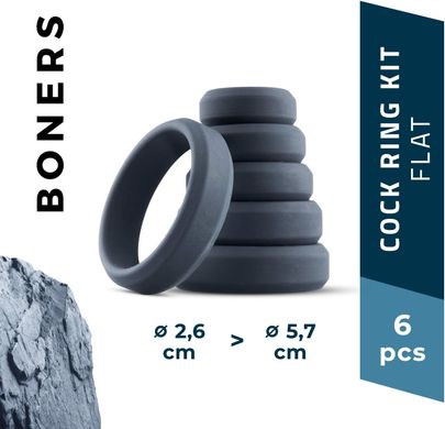 Набір плоских ерекційних кілець Boners 6-Piece Cock Ring Set (6 шт) зображення