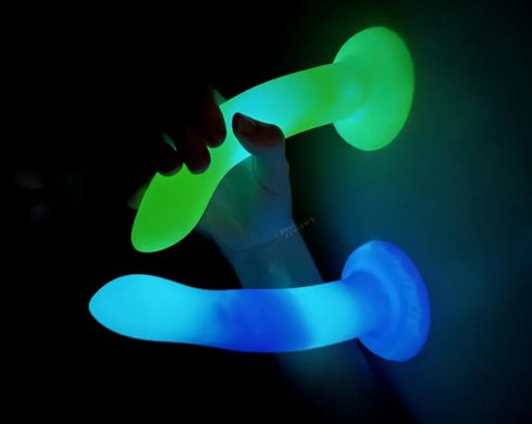 Светящийся в темноте дилдо + вибропуля ADDICTION Rave 8" Glow in the Dark Dildo Blue Green (диаметр 3,6 см) картинка