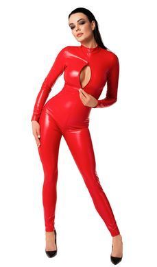 Комбинезон на молнии Noir Handmade F353 Red powerwetlook overall, размер M картинка