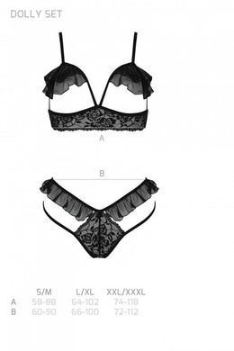 Комплект с полуоткрытой грудью Passion DOLLY SET WITH OPEN BRA black, размер S/M картинка