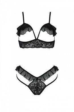Комплект с полуоткрытой грудью Passion DOLLY SET WITH OPEN BRA black, размер S/M картинка