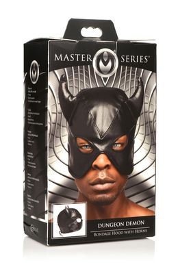 Маска демона з рогами Master Series Dungeon Demon Bondage Mask with Horns Black зображення