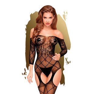 Бодістокінг із флористично-геометричним візерунком Penthouse Top-Notch Black, розмір S/L зображення