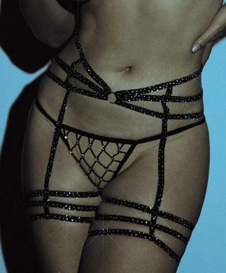 Гартери з поясом та стразами Leg Avenue Rhinestone garter strapps OS Black зображення