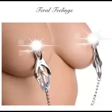 Зажимы для сосков с цепочкой Feral Feelings Clover nipple clamps, серебристый/белый картинка