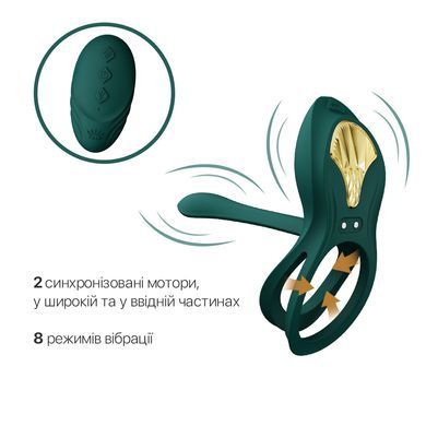 Подвійне смарт ерекційне кільце з частиною, що вводиться, і пультом Zalo BAYEK Turquoise Green зображення