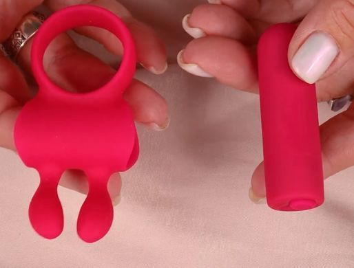 Ерекційне віброкільце зі знімною віброкулею та вушками S Pleasures Premium Rabbit Ring Black зображення