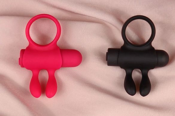 Ерекційне віброкільце зі знімною віброкулею та вушками S Pleasures Premium Rabbit Ring Black зображення