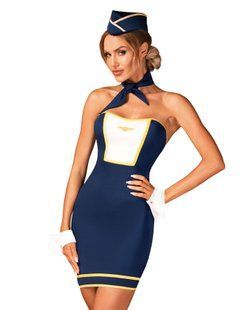 Эротический костюм стюардессы: платье, манжеты, шарф, пилотка Obsessive Stewardess uniform, размер M/L картинка