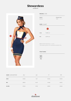 Эротический костюм стюардессы: платье, манжеты, шарф, пилотка Obsessive Stewardess uniform, размер M/L картинка