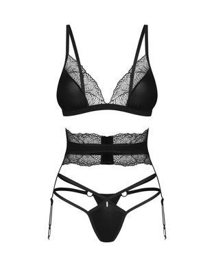 Сексуальный комплект с подвязками для чулок Obsessive Lobellis 3-pcs set, размер XS/S картинка