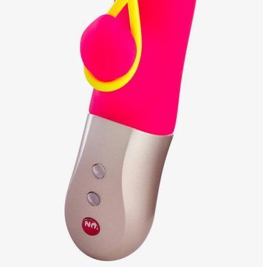 Мінівібратор-кролик зі знімною стимулювальною стрічкою Fun Factory AMORINO pink/neon yellow (діаметр 3,2 см) зображення