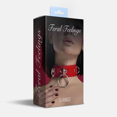 Чокер-нашийник з натуральної шкіри Feral Feelings D-Rings Red зображення