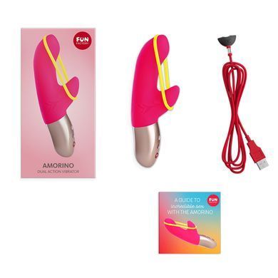Мінівібратор-кролик зі знімною стимулювальною стрічкою Fun Factory AMORINO pink/neon yellow (діаметр 3,2 см) зображення