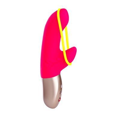 Мінівібратор-кролик зі знімною стимулювальною стрічкою Fun Factory AMORINO pink/neon yellow (діаметр 3,2 см) зображення