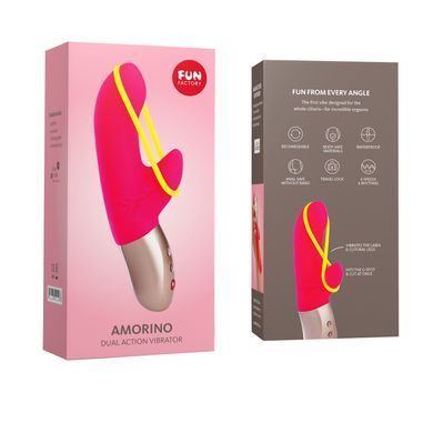 Мінівібратор-кролик зі знімною стимулювальною стрічкою Fun Factory AMORINO pink/neon yellow (діаметр 3,2 см) зображення