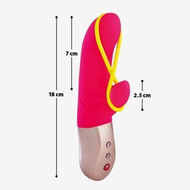Мінівібратор-кролик зі знімною стимулювальною стрічкою Fun Factory AMORINO pink/neon yellow (діаметр 3,2 см) зображення