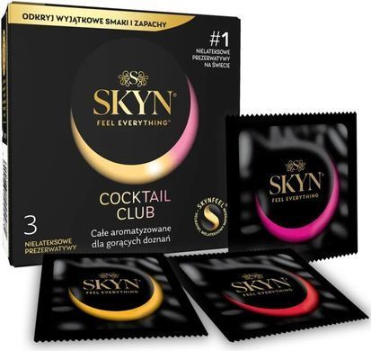 Презервативы безлатексные SKYN Cocktail Club, вкусы Pina Colada, Cherry Sunrise и Passion Daiquiri (3 шт) картинка