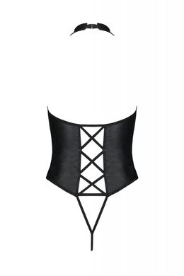 Боди из эко-кожи с имитацией шнуровки Passion Nancy Body black, размер 4XL/5XL картинка