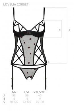 Корсет с подвязками + стринги Passion LOVELIA CORSET black, размер S/M картинка
