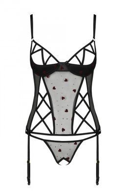 Корсет с подвязками + стринги Passion LOVELIA CORSET black, размер S/M картинка