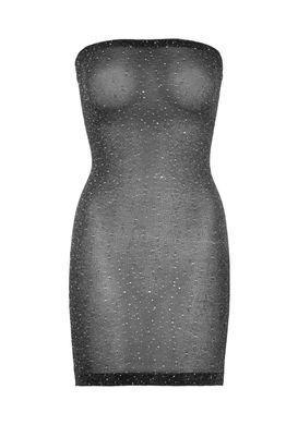 Короткое прозрачное платье с люрексом и стразами Leg Avenue Shimmer Sheer rhinestone tube dress OS Black/Silver картинка