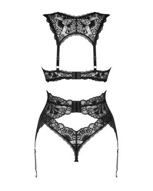 Комплект білизни: бюстгальтер, стрінги, пояс для панчіх Obsessive Donna Dream 3-pcs set Black, розмір XS/S зображення