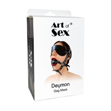 Шкіряна кляп-маска з пластиковою кулькою Art of Sex Deymon зображення