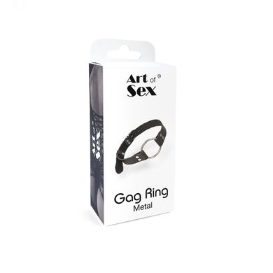 Металевий кляп - кільце зі шкіряним ремінцем Art of Sex Gag Ring Metal, чорний (діаметр 4 см) зображення