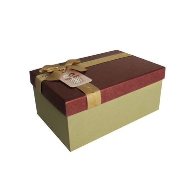 Подарункова коробка з бантом бордово-золота, розмір L (29,5×22,5×13 см) зображення