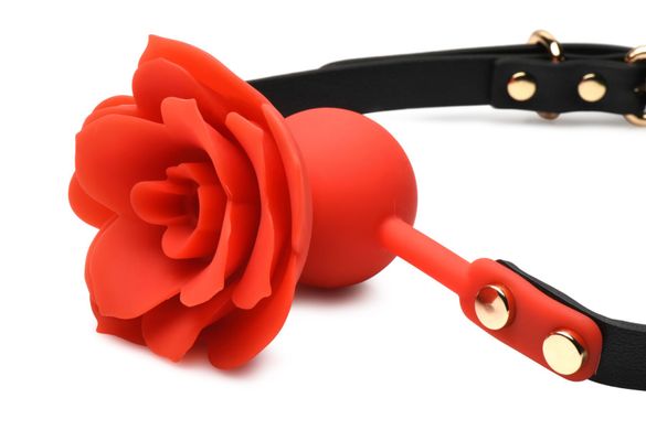 Силіконовий кляп з трояндою Master Series Blossom Silicone Rose Gag Red (діаметр 4,3 см) зображення