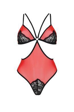 Полупрозрачное боди с кружевом Passion PEONIA BODY red, размер L/XL картинка