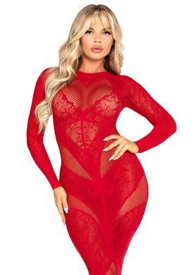 Спокуслива сукня Leg Avenue Lace and Net Bodycon Gown One Size, Red зображення