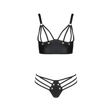 Комплект из эко-кожи с люверсами и ремешками: бра и трусики Passion Malwia Bikini black, размер S/M картинка